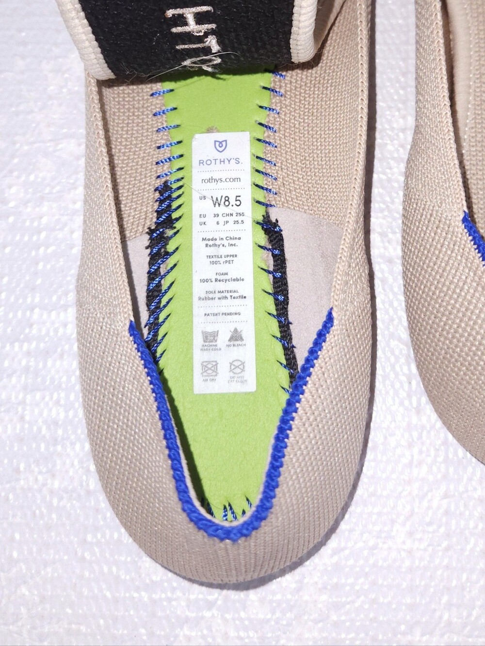 ROTHY'S The Square Ballet Flats US 8.5 Ecru Knit Washable Slip-On Shoes - Picture 10 of 11